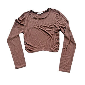 Antistar Brown Long Sleeve Crop Top Ruched Side Shirt Medium
